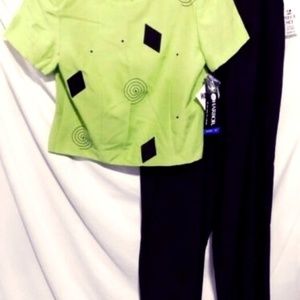 Sag Harbor 2 Pc Black & Green Pant Set Sz 10